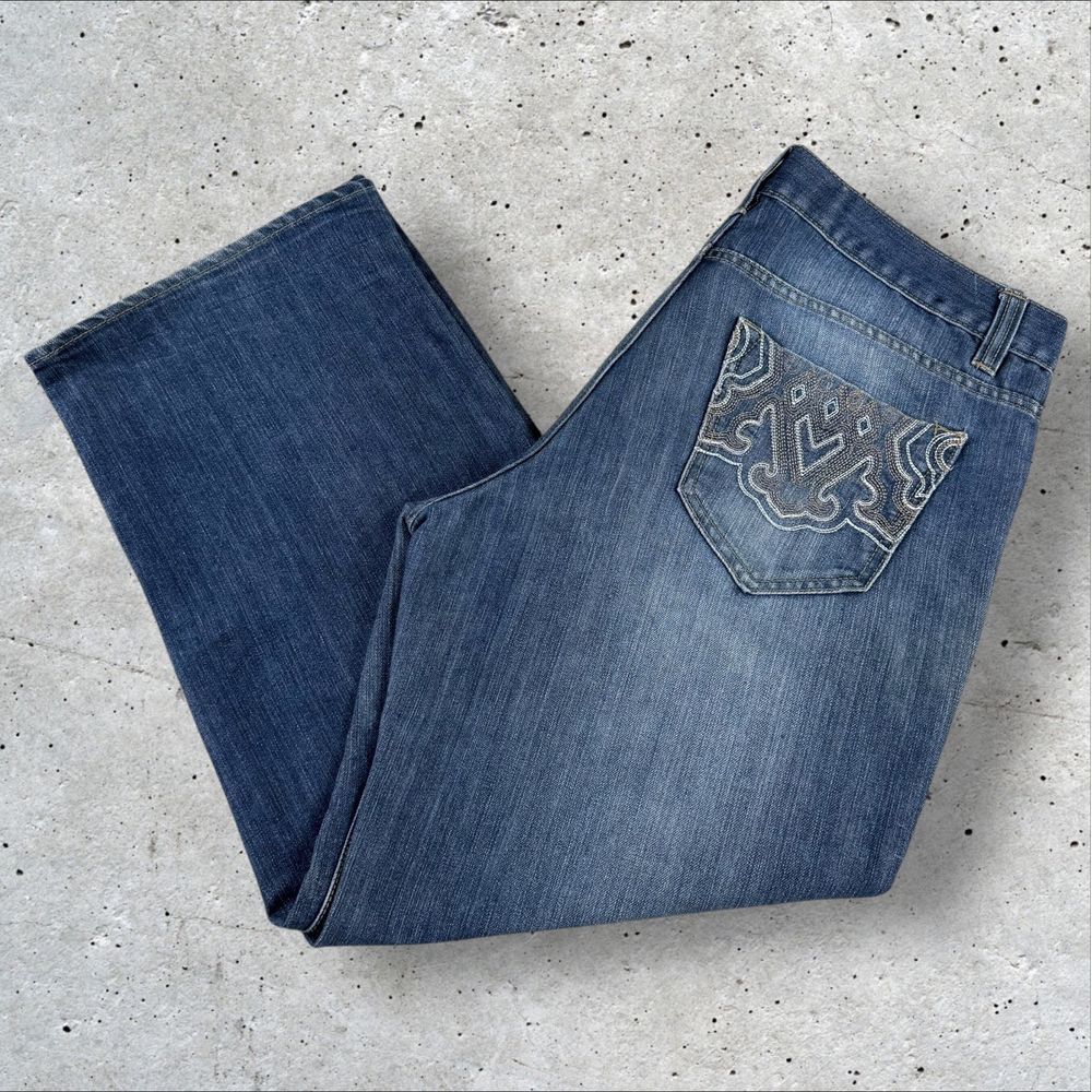 Avirex Jeans 36x30 Blue Denim‎ Embroidered Pockets Wide Leg Baggy Y2K Streetwear